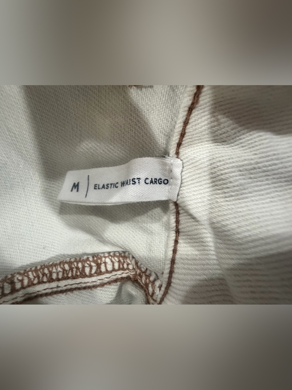 PacSun Elastic Waist Cargo Pants Cream Brown Contrast Stitch Size M - Picture 8 of 15